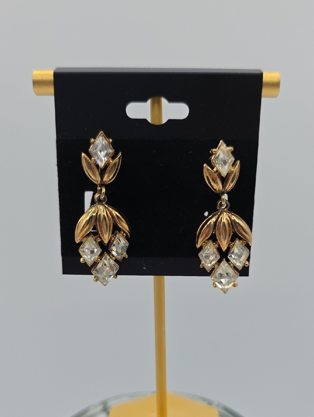 Gold Crystal Floral Drop Clip Earrings - Timeless Elegance